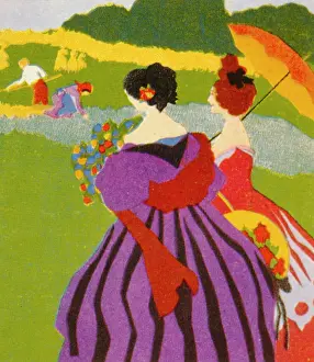 Idealised: Idealised garden scene with two ladies