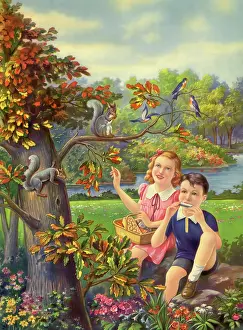 Bluebirds: Idyllic Autumn Scene