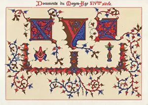 Moyen Age: Illuminated alphabet, decorative borders from
