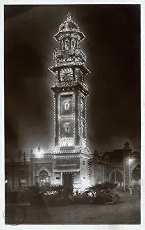 Uttar: Illuminated clock tower, Allahabad, Uttar Pradesh, India