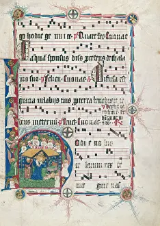 Illuminated page showing Angels and Crib