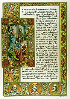 Pilate: Illuminated page from a Spanish gospel