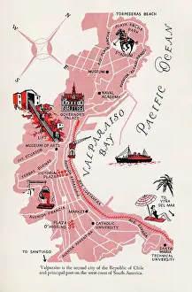 Valparaiso: Illustrated map of Valparaiso Bay, Chile