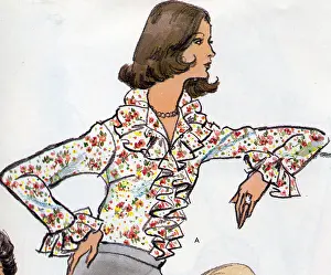 Ruffled: Illustrated pattern for ladies ruffled blouse, 1970s