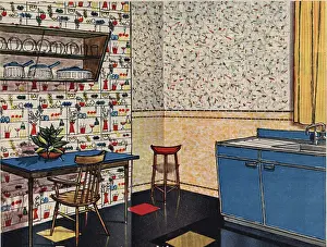 Householder: Illustration of 1960s kitchen featured in Practical Househol