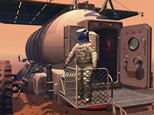 Robotic: Illustration of an astronaut leaving their Mars rover ?