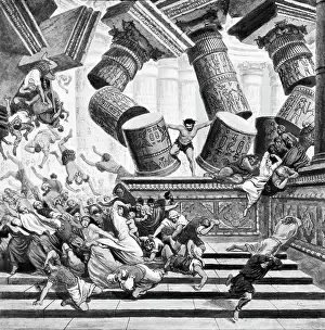 Israelite: Illustration of Biblical Samson the Nazirite Destroying