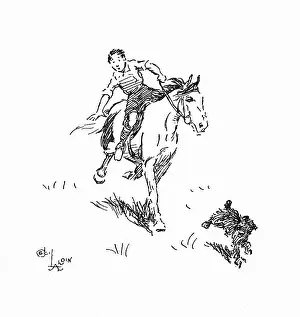 Sliding: Illustration, boy sliding off a pony