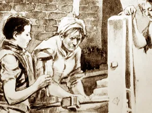 Cobden: Illustration of Bromsgrove nail makers in the 1850s