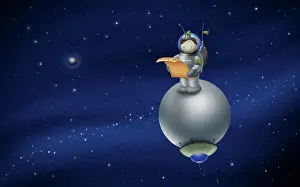 Comics: Illustration of a cartoon astronaut in outer space