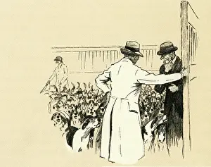 Foxhounds: Illustration by Cecil Aldin, inspector counting hounds