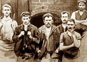 Cobden: Illustration of Chadley Heath chain makers in the 1850s