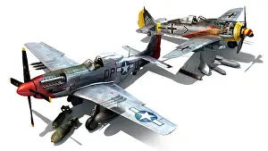 Warplane: Illustration of two classic fighter planes of