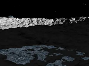 Shade: Illustration of a deep crater on the surface of the moon