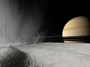 Satellites: Illustration of a geyser erupting on the surface of ?