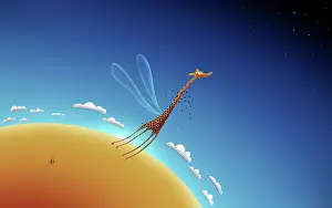 Comics: Illustration of a giraffe learning to fly