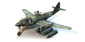 Operative: Illustration of the jet fighter Me262, the first
