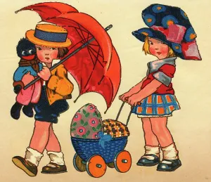 Pram: Illustration, two little girls