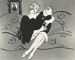 Imaginative: Illustration of man sitting in woman's lap