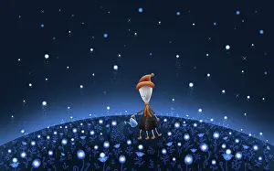 Comics: Illustration of a Martian watering a starfield