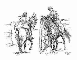 Exmoor: Illustration, riders and ponies at a show