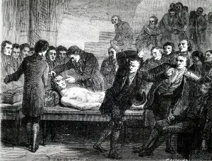 Galvanic: Illustration showing Andrew Ure demonstrating
