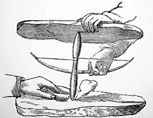 Producing: Illustration showing Bow drill for producing fire;