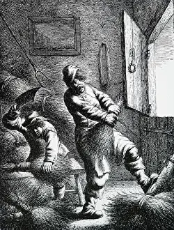 1635: Illustration showing a brush maker's workshop