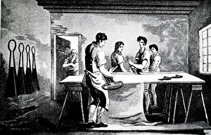 1814: Illustration showing cloth shearing or cropping