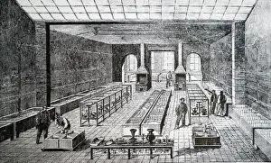Electroplating: Illustration showing French electroplating workshop