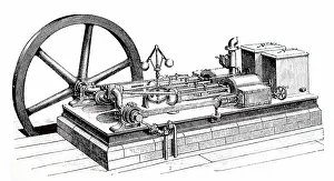 Flywheel: Illustration showing Horizontal steam engine showing