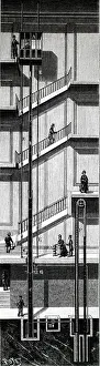 Elevator: Illustration showing Hydraulic elevator with expanding