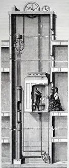 Elevator: Illustration showing Hydraulic elevator with jigger
