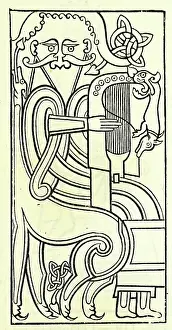 Harp: Illustration showing King David, playing the harp