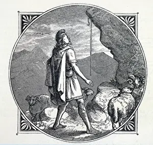 According: Illustration showing Magnes the shepherd on Mount Ida