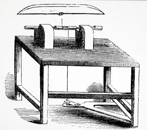 Treadle: Illustration showing Pole and treadle Lathe, for