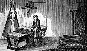 1823: Illustration showing shearing or cropping broadcloth