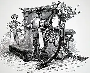 Shearing: Illustration showing shearing woollen cloth with