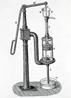 Hydraulics: Illustration showing simple suction pump. London, 1855