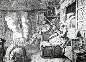 Pigs: Illustration showing a typical 17th/18th century