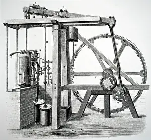 Watt: Illustration showing Watt's prototype steam engine
