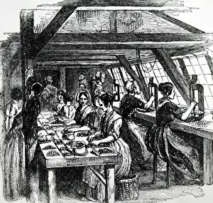 1866: Illustration showing Women punching out button