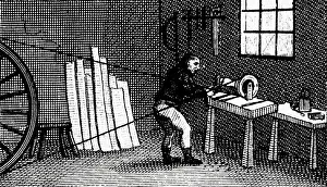 Produce: Illustration showing Woodworking lathe