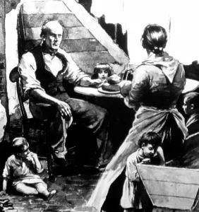 Cobden: Illustration of a slipper-maker at home with his family