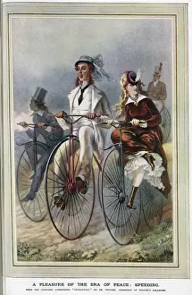 Lithographs: Illustration, Speeding on penny-farthings