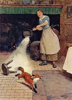 Escaping: Illustration, White-Ear runs out of the kitchen