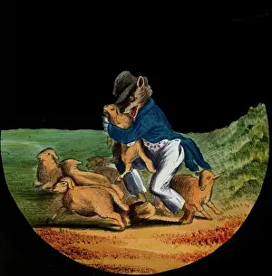 Panicking: Illustration of a wolf standing next to a house