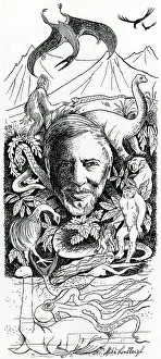 Investigates: Ilustration of Bernard Heuvelmans Surround by Creatures