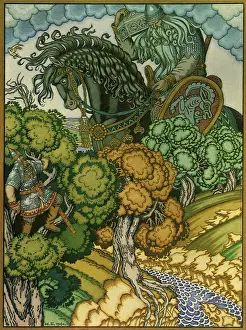 Bilibin: Ilya Muromets and Sviatogor