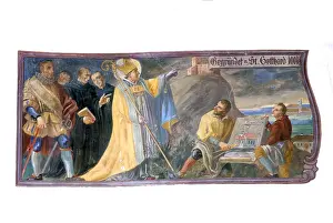 Miter: Image of the foundation of the church with Saint Gotthard in